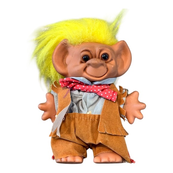 Other - Vtg Uneeda Wishnik Troll Doll Cowboy Outfit Red Polka Dot Scarf Collectible Toy